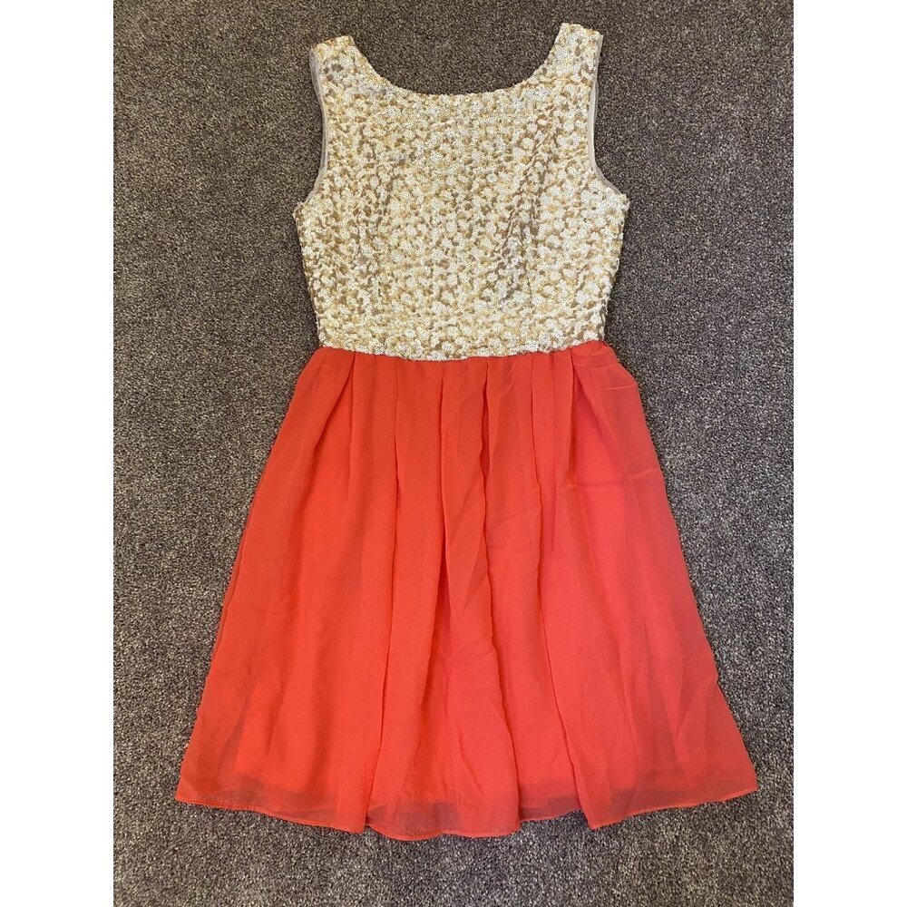 B. Darlin Women's Dress Size 7 / 8 Pink Gold Sleeveless Back Zip Made in USA EUC - Picture 2 of 10